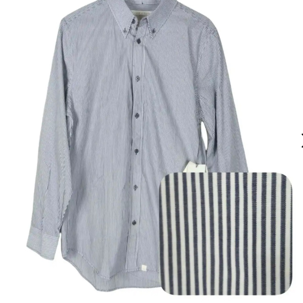 Nick Wooster Larsen Blue & White Striped Cotton XL 42-44 Button Down Shirt
